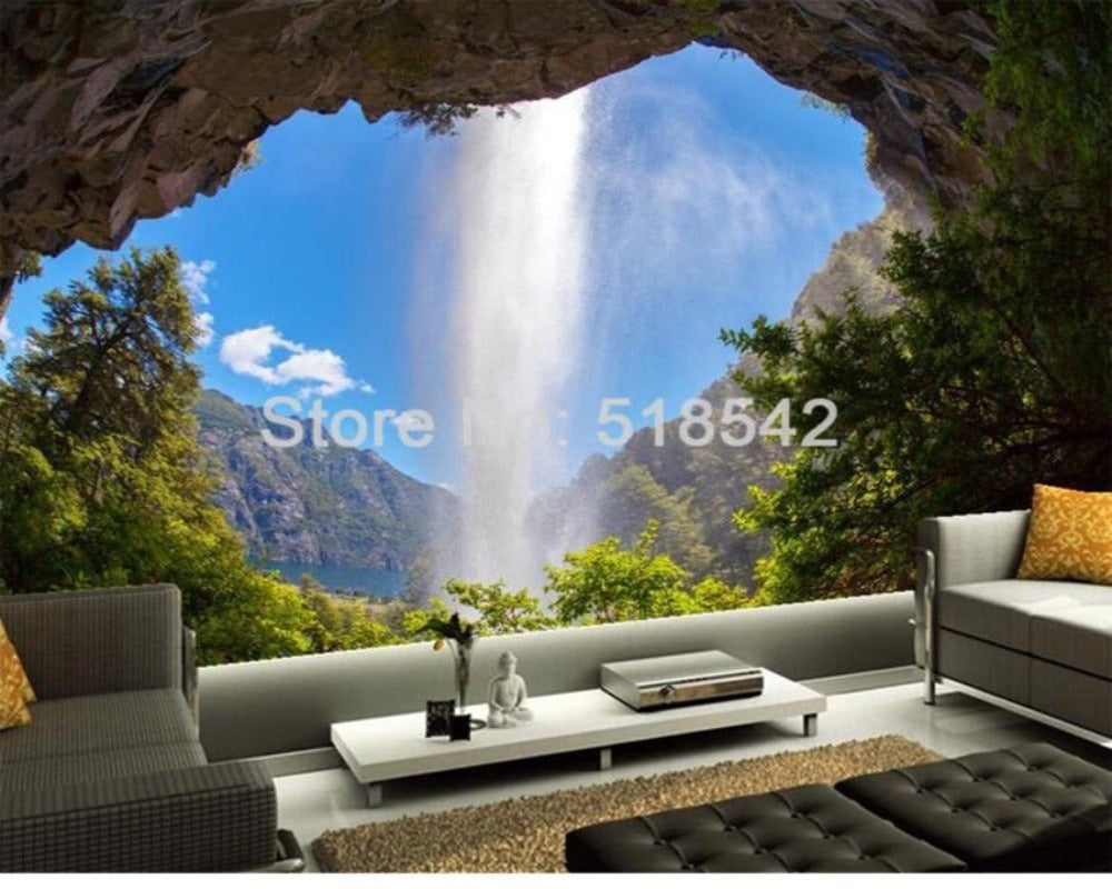 3D Wallpaper Cave Waterfall SKU# WAL0209